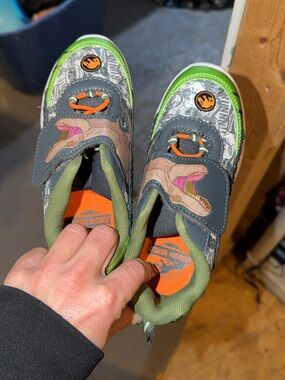 Kids Dinosaur Light-Up Sneakers in Gray, Green & Orange